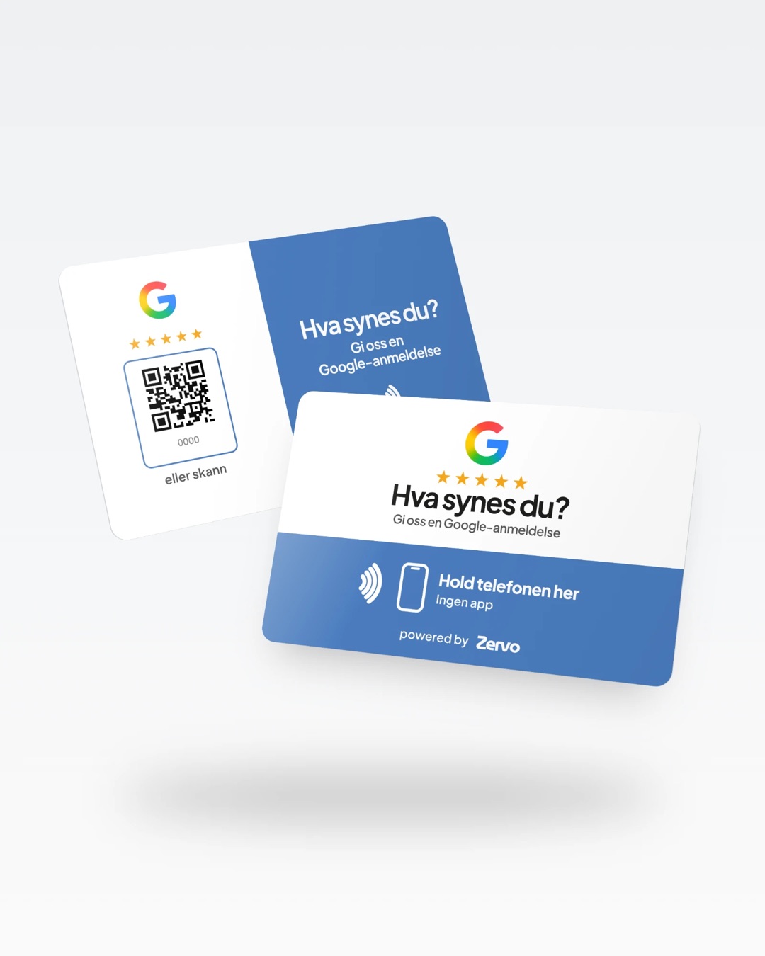 Zervo Trust Cards, forside og bakside, sett fra siden